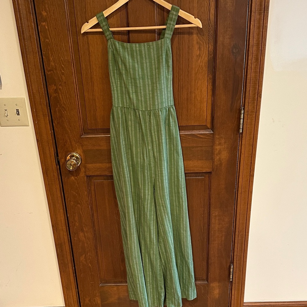 Ace & Jig Green Striped Jumpsuit with pockets and cross straps S